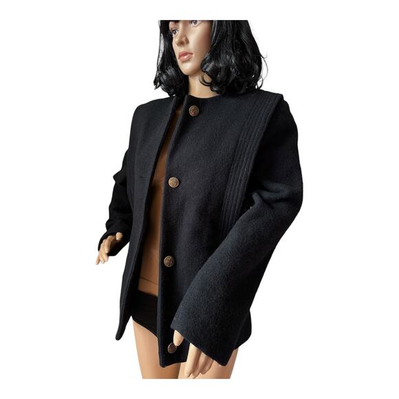 Vintage Donna Frederlcks black no collar 4 gold button Coat size small * - Picture 2 of 16